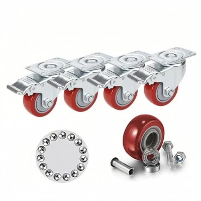 Abbildung von 75mm Lenkrollen mit Bremse, 4 Stück Möbelrollen Max. Belastung 400KG, Doppelverriegelung 360 Grad Schwerlastrollen für Bürostühle und Gartenmöbel, Rot