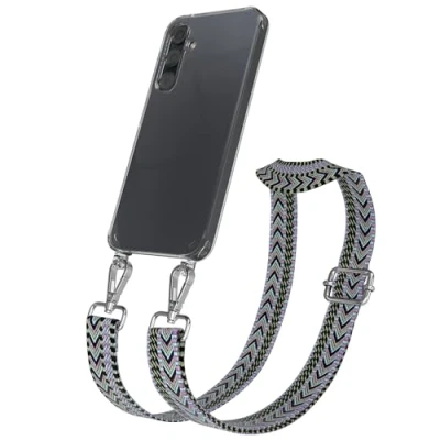 Abbildung von EAZY CASE Handykette mit verstellbarem Trageriemen kompatibel Samsung Galaxy A35 Taschengurt transparenter Handyhülle für Hülle dünner Schulterriemen in Lila Grün Silber
