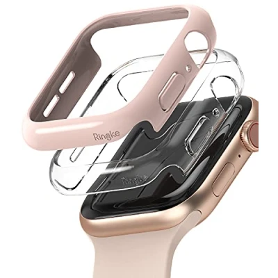 Abbildung von Ringke Slim Kompatibel mit Apple Watch Series 4/5 / 6 SE 44mm Hülle (2020) Clear &amp; Peach Pink [2 Pack]