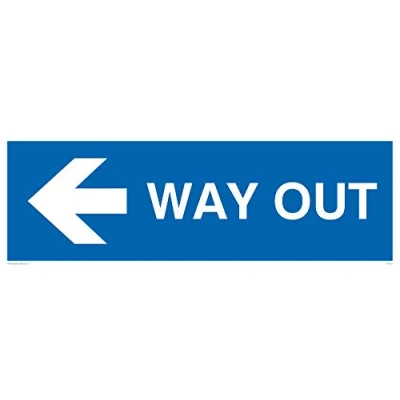 Abbildung von Viking Signs IA5314 L31 1M englisches Schild „Way Out“ mit Pfeil nach links, Kunststoff, 1 mm, halbstarr, 100 x 300 mm (H B)