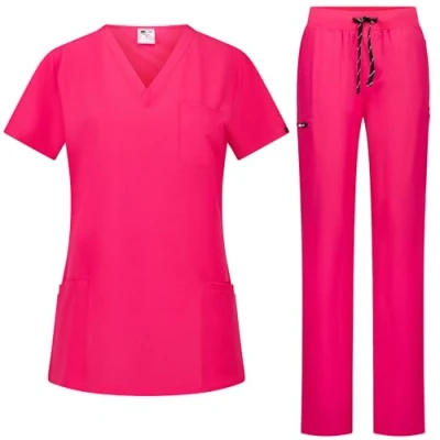 Abbildung von B well BELLA Damen Schrubb Set Schlupfkasack + Schlupfhose Medizin Arzt Uniform Schlupfjacke Oberteil mit Hose Medizinische Berufsbekleidung Elastan (Rosa, 3XL)