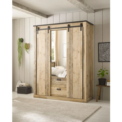 Abbildung von Home affaire Kleiderschrank &quot;SHERWOOD&quot;, Scheunentorbeschlag aus Metall, Schubkasten &quot;Soft close&quot;, Breite 92 cm