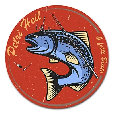 Abbildung von Finest Folia Fisch Aufkleber im Retro Stil 10x10cm Angeln Fischen Vintage Sticker für Auto Boot Angelkoffer Angel Zubehör wetterfest R164 (05 Lachs, Petri Heil)