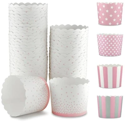 Abbildung von Frau WUNDERVoll Muffinform 50 Muffin Backformen weiß, rosa Konfetti Punkte, Durchmesser 6,1 cm, (25 tlg)