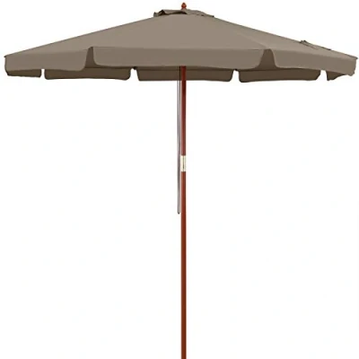 Abbildung von Kingsleeve® Holz Sonnenschirm 330 cm UV Schutz 80+ Schutzhülle Seilzug Groß Rund Stabil Windfest Marktschirm Gartenschirm Terrasse Balkon Taupe