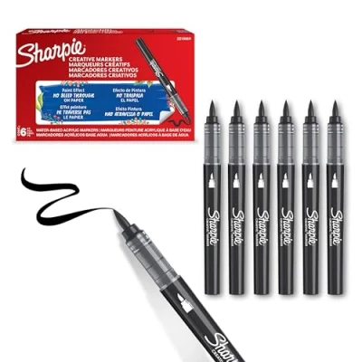 Abbildung von Sharpie Creative Marker Acryl Farbstifte Wasserbasierte Farbmarker mit Pinselspitze Schulsachen Schwarz 6 Stück