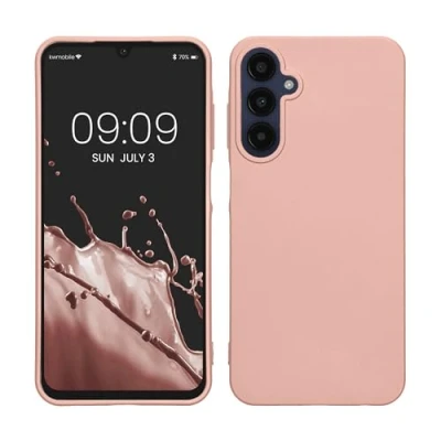 Abbildung von kwmobile Case kompatibel mit Samsung Galaxy A25 Hülle Schutzhülle aus Silikon metallisch schimmernd Handyhülle Metallic Rosegold