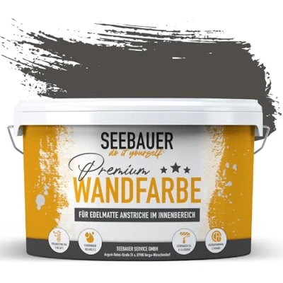 Abbildung von SEEBAUER diy Wandfarbe Schwarz 2,5L für Innen (No. 102 Black Pearl) Edelmatte schwarze Innenfarbe Schwarztöne sehr hohe Deckkraft Matt, Abwaschbar und Tropffrei