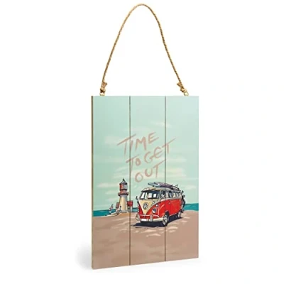 Abbildung von Volkswagen 1H2087002C Holzschild T1 Bulli Motiv Schild Strand Wandbild, Time to get out