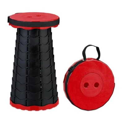 Abbildung von Relaxdays Teleskophocker, faltbar, Tragegurt, Outdoor, höhenverstellbarer Campinghocker, HBT 44,5x25x25 cm, rot/schwarz