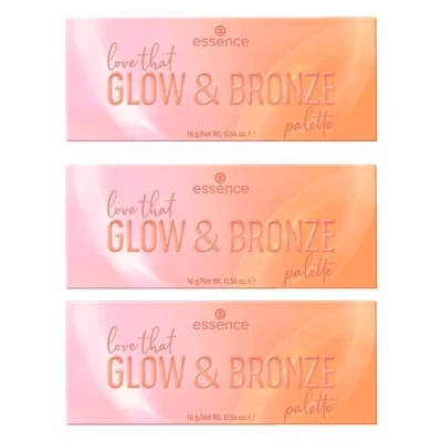Abbildung von essence love that GLOW &amp; BRONZE Palette, Highlighter Mehrfarbig, 3 Farben, definierend, hochpigmentiert, schimmernd, farbintensiv, vegan, ölfrei, ohne Parfüm, Alkohol, 3er Pack (3x16g)