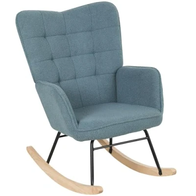 Abbildung von HOMCOM Schaukelstuhl, Schaukelsessel mit Berbervliesoptik, Armlehne, Gepolsterter Sessel Holzkufen, Relaxsessel für Wohnzimmer, Schlafzimmer, bis 120kg belastbar, Hellblau