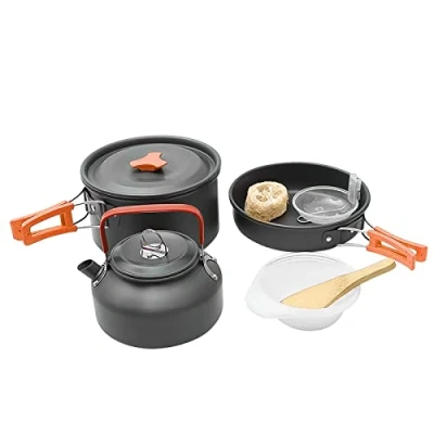 Abbildung von Grafner Topf Set Kochgeschirr Camping Aluminium, Aluminium (11 tlg), Isolierte Griffe