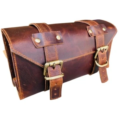 Abbildung von american blue Büffelleder Lenkersattel Motorradtasche Fahrrad Werkzeugtasche Leder Reise Zubehör Tasche Gabel Fahrradzubehör Fahrradträger (Design no 2)