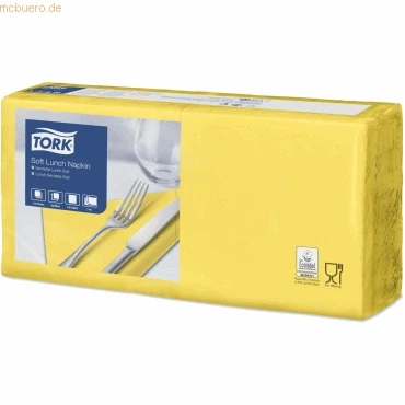 Abbildung von Tork Lunchservietten Advanced 33x33cm 1/4 Falz 3 lagig gelb VE=150 Stü