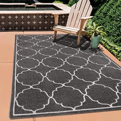 Abbildung von SANAT Outdoor Teppich Wetterfest für den Innen und Außenbereich Balkon Wasserabweisend Teppiche Terrasse, Garten, Küche, Bad oder Wohnzimmer Grau, 160 x 230 cm