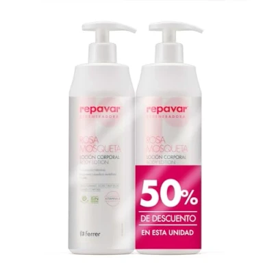 Abbildung von Repavar Regenerierende Körperlotion mit Hagebutte und Vitamin E, intensive Feuchtigkeit, hilft die Haut zu revitalisieren, schnelle Absorption, für trockene sehr Haut, 2 x 500 ml