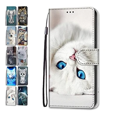 Abbildung von Hülle für Samsung Galaxy A14 4G 5G Leder Tasche Flip Case Mädchen Jungs Muster Design Etui Schutzhülle Cover Handyhülle Weißes Kätzchen