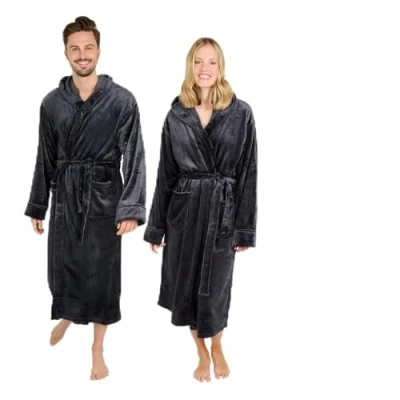 Abbildung von Blumtal Bademantel Damen und Herren kuschelig weicher Fleece Bademantel, mit Kapuze &amp; Fronttasche