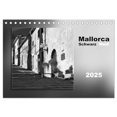 Abbildung von Mallorca Schwarz Weiß (Tischkalender 2025 DIN A5 quer), CALVENDO Monatskalender: Zauberhafte Landschaften, reizvolle Altstadtgassen und historische ... Schwarzweiß Fotografien (CALVENDO Orte)