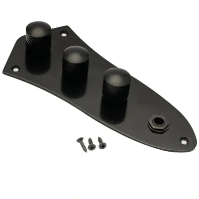 Abbildung von Musiclily Loaded Prewired Jazz Bass Control Plate Kontrollplatte Kabelbaum für J Style E Bass, Schwarz