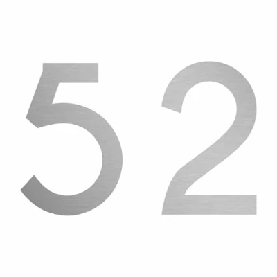 Abbildung von Zahlenaufkleber Nummer 52, Silber, 10cm (100mm) hoch, Aufkleber mit Zahlen in vielen Farben + Höhen, wetterfest