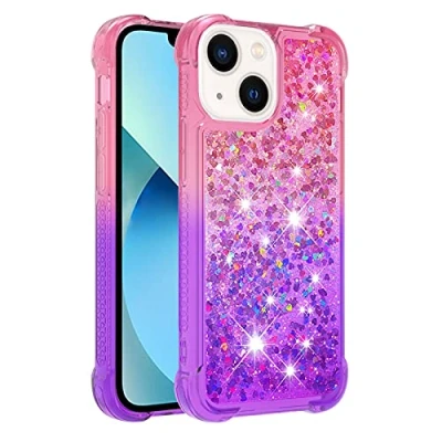 Abbildung von KBIKO zxl Kompatibel mit iPhone 14 Pro Glitzer Handyhülle, Hülle Flüssig Treibsand Mädchen Frauen Glitter Quicksand Weich TPU Bumper Silikon Schutzhülle für Pro.Pink Purple YBJ