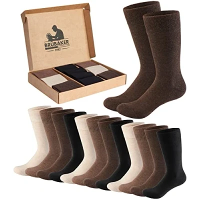 Abbildung von Brubaker 10 Paar Herrensocken in Geschenkbox Komfort &amp; Business Herren Socken Großes Set Feine und weiche Baumwollsocken Farbmix Schwarz, Braun Beige Größe 43 46