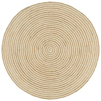 Abbildung von Teppich Handgefertigt Jute mit Spiralen Design Weiß 90 cm