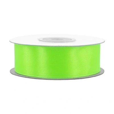 Abbildung von Satinband 25mm x 25m Rolle FARBAUSWAHL in 3/6/12/18/25/38/50/75/100mm farbecht &amp; waschbar Schleifenband für Hochzeit Geschenkband zum Verpacken Dekorieren Basteln Hellgrün Neon 556