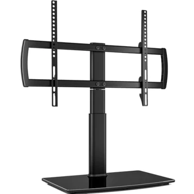 Abbildung von Universal schwenkbarer TV Ständer/Tischfuß Ständer 32 bis 70 Zoll TVs 80 Grad schwenkbar, 4 Stufen höhenverstellbar, Schwerer gehärteter Glassockel, hält zu 40KG s Bildschirme, HT04B 002P