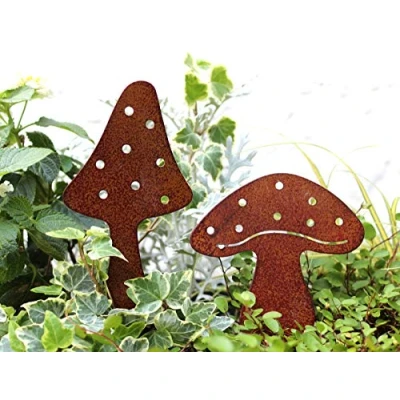 Abbildung von LB H&amp;F Lilienburg Gartenstecker 2er SET Herbstdeko Herbstdekoration Deko Herbst Winter Gartendeko Beetstecker Rost Metall Pilz Pilze Pilzstecker Rostdeko Roststecker wetterfest Herbststecker
