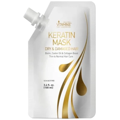 Abbildung von Vitamins Haarmaske Keratin Haarkur Behandlung Biotin, Castor Oil, Collagen Protein &amp; Kokosöl Deep Conditioner für geschädigtes dünnes trockenes strapaziertes Haar (Travel Size)