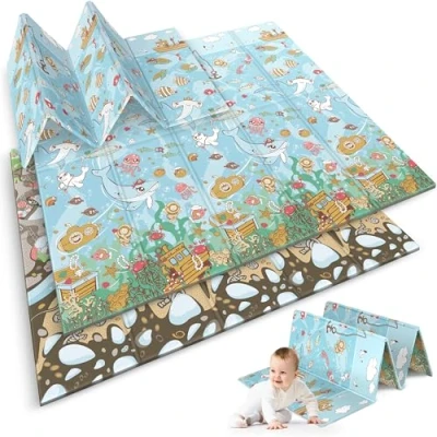 Abbildung von Nukido Doppelseitige Krabbelmatte Baby Krabbeldecke Matte Bodenmatratze Kinderzimmer faltbar Bodenmatte Kinder Babyspielzeug 0 6 monate Mehrfarbig 200x180x1 cm