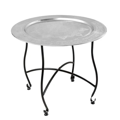 Abbildung von Riess Ambiente Runder Couchtisch MARRAKESCH 60cm Silber Teetisch abnehmbares Tablett klappbar