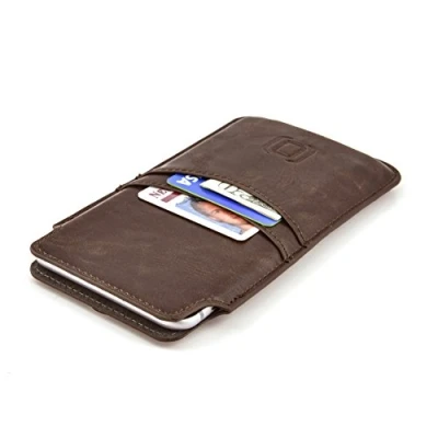 Abbildung von Dockem Handyhülle mit 2x Kartenfach für iPhone Pro Max und Plus: 15/14/13/12/11 Max, 15/14 Plus, XS 8/7/6 Schlanke Handytasche im Brieftaschenstil aus Kunstleder Vintage Stil [Braun]