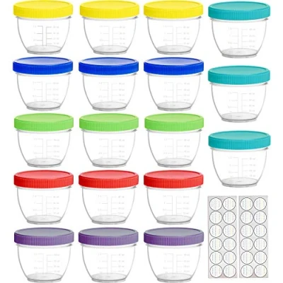 Abbildung von Youngever 18er Pack 120ML Behälter für Babynahrung, Aufbewahrungsbehälter Mehrweg Plastik Aufbewahrungsbecher, 6 Farben mit Deckeletiketten (Rainbow)