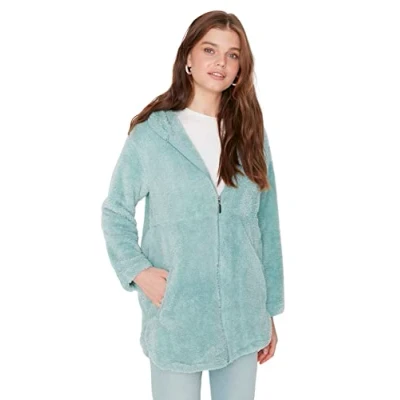 Abbildung von Trendyol Women&#039;s Damen Modest Regular Basic Plain Webstoff Winterjacke Coat, Mint, XL