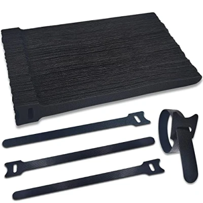 Abbildung von Klettband Kabelbinder Schwarz,100pcs Klett Klettverschluss Kabelbinder,150 x 12 mm Kabel Cable Ties,Extra Stark Klettkabelbinder für Home Office Büro und Gartena