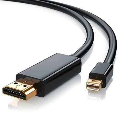 Abbildung von CSL Mini Displayport auf HDMI Kabel 3m inkl. Tonübertragung kompatibel mit Thunderbolt 1 und 2 Ports Full HD HDTV 1080p Apple Lenovo Surface