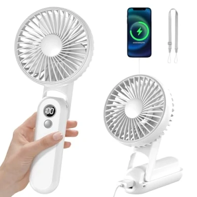 Abbildung von CNMTCCO Handventilator, Mini Tragbarer Ventilator, Wiederaufladbarer, Faltbarer USB Ventilator mit 5 Geschwindigkeitsstufen, Leiser Kleiner Persönlicher Powerbank (Weiß)