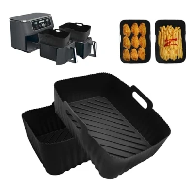 Abbildung von CNMTCCO Airfryer Silikonform 2 Stück Zubehör für Ninja Foodi Max Dual Zone AF300EU AF400EU 9.5L, Silikoneinsatz SL400EU Double Stack XL Heißluftfritteuse