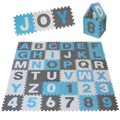 Abbildung von ALPIDEX Kinder Puzzlematten 86 teilig Buchstaben &amp; Zahlen 36 Matten 30 x 1cm Spielteppich Baby Krabbelmatte Kinderteppich Puzzle Lernteppich XXL Bunt, Farbe: Blau