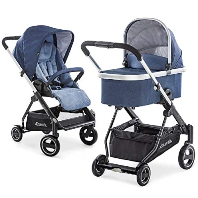 Abbildung von hauck Apollo Duoset Sportwagen + Beindecke Babywanne, drehbar, bis 25 kg, Reflektoren, höhenverstellbarer Schiebegriff, kompakt faltbar, kompatibel mit Babyschale, schwarz denim/denim