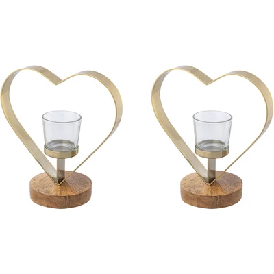 Abbildung von Creativ home Teelichthalter &quot;Kerzenhalter Herz&quot;, (Set, 2 St.), aus Holz, Edelstahl und Glas
