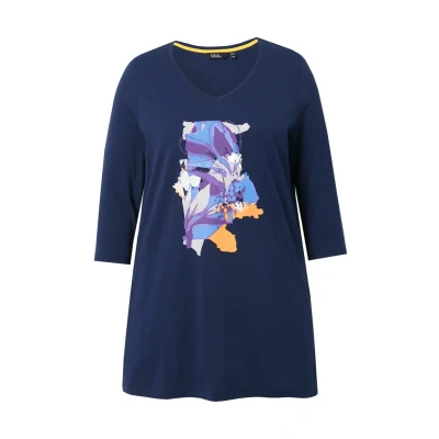 Abbildung von Ulla Popken Floral Motif 3/4 Sleeve Langarmshirt, Damen, Größe: 42/44, Inky blue