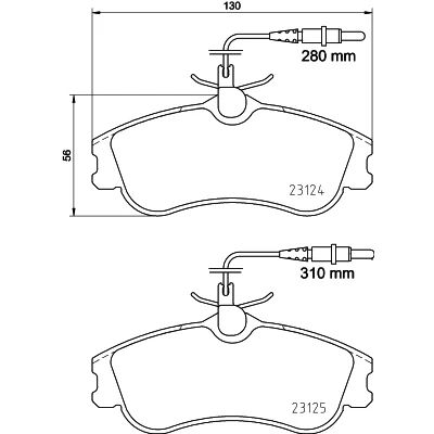 Abbildung von HELLA 8DB 355 018 261 Bremsbelagsatz mit integriertem Verschleißwarnkontakt Bremssattelschrauben PEUGEOT: Partner II Tepee, 306 Schrägheck