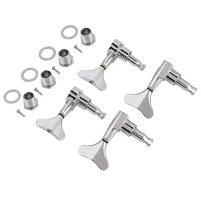 Abbildung von Bass Gitarren Stimmwirbel, Fishtail förmige Schaltfläche versiegelt Mechaniken Bassgitarre Stimmwirbel 2L2R Upgrade DIY Teile Zubehör( Silber)