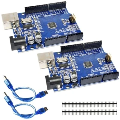 Abbildung von R3 Mikrocontroller Board, 2 Stück Hauptplatine mit USB Kabe, Platine, Board Kompatibel Arduino Entwicklungsumgebung, Encoder Modul