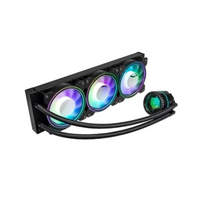 Abbildung von Kolink Umbra Void AIO Performance CPU Kühler, Wasserkühlung, ARGB Beleuchtung, Unendlichkeitsspiegel Effekt, Aluminium, Kupfer, 360mm, Schwarz